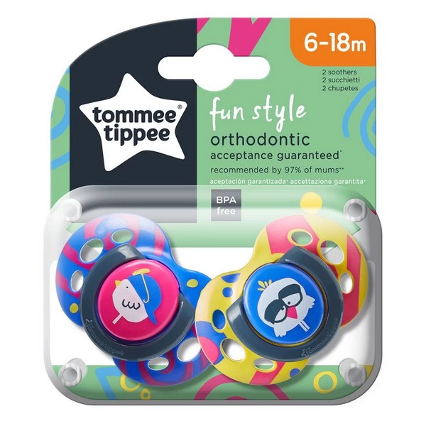 Продукт Tommee Tippee - ОРТОДОНТИЧНИ ЗАЛЪГАЛКИ - FUN STYLE 6-18М (2 бр./оп.) - 0 - BG Hlapeta